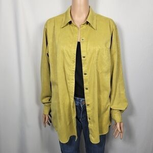 Chico's Faux Suede Light Green Womens Full Button Over Shirt in a Size 2 (L/12)
